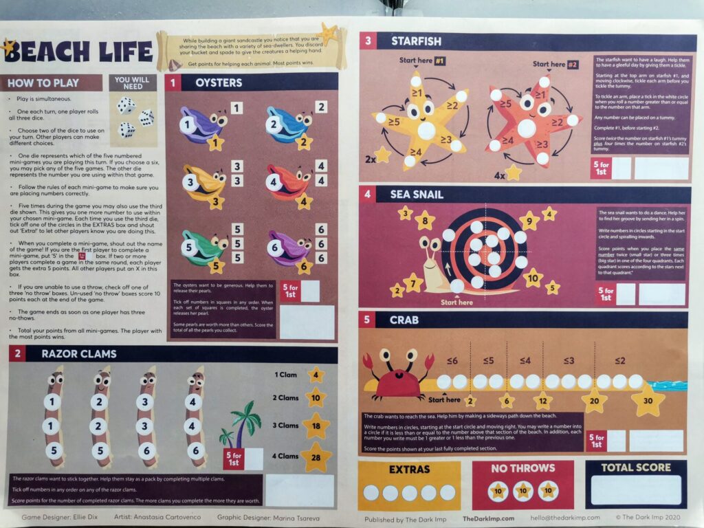 beach life placemat game