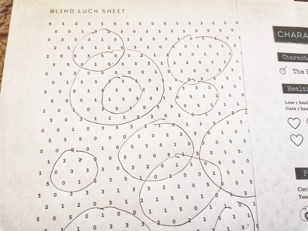 blind luck number sheet