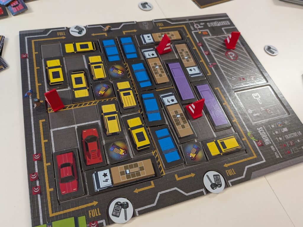 a nearly filled parking lot from the overparked game