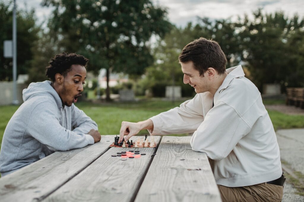 stock photo of two men playing chess