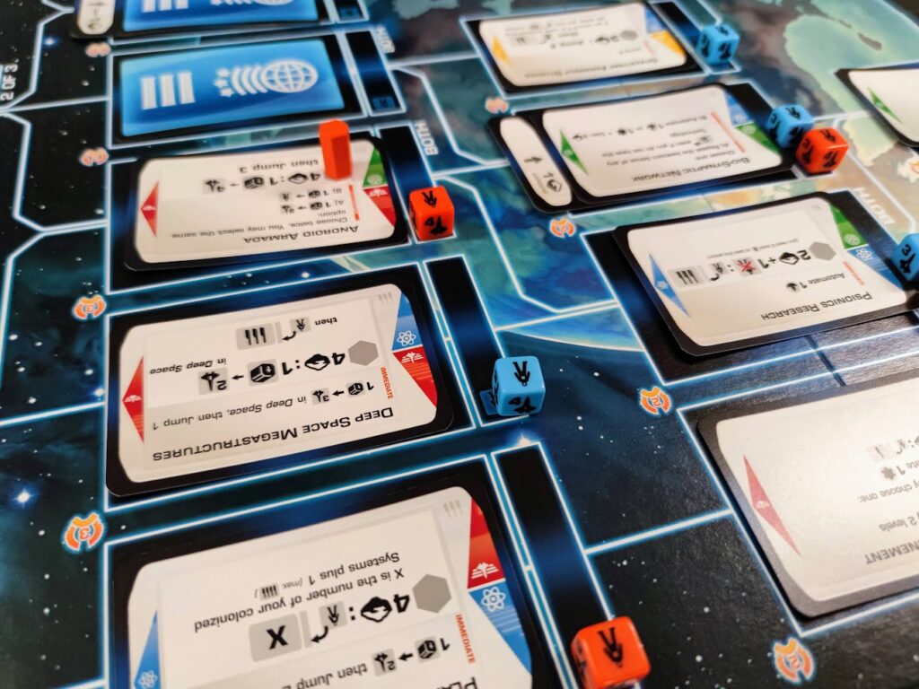 a close-up of some of the tech cards on the board