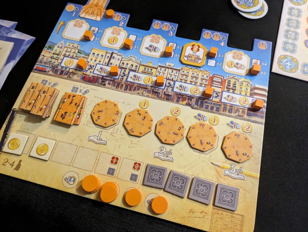 The player board for the Barcelona board game
