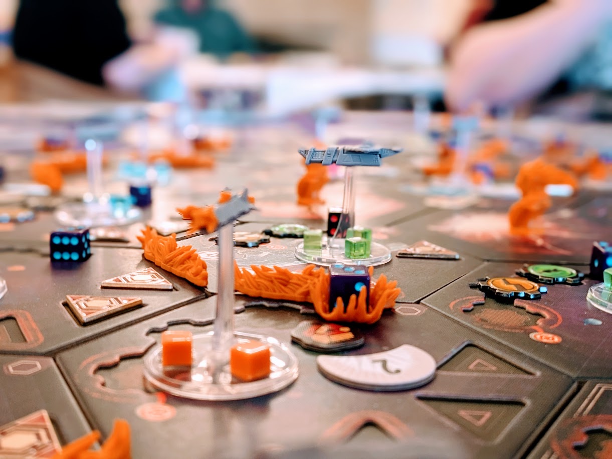 a close-up of some of the pieces in voidfall