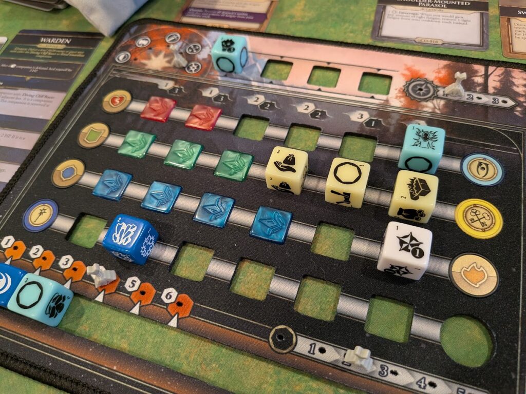 A player mat with a few skill lines chosen