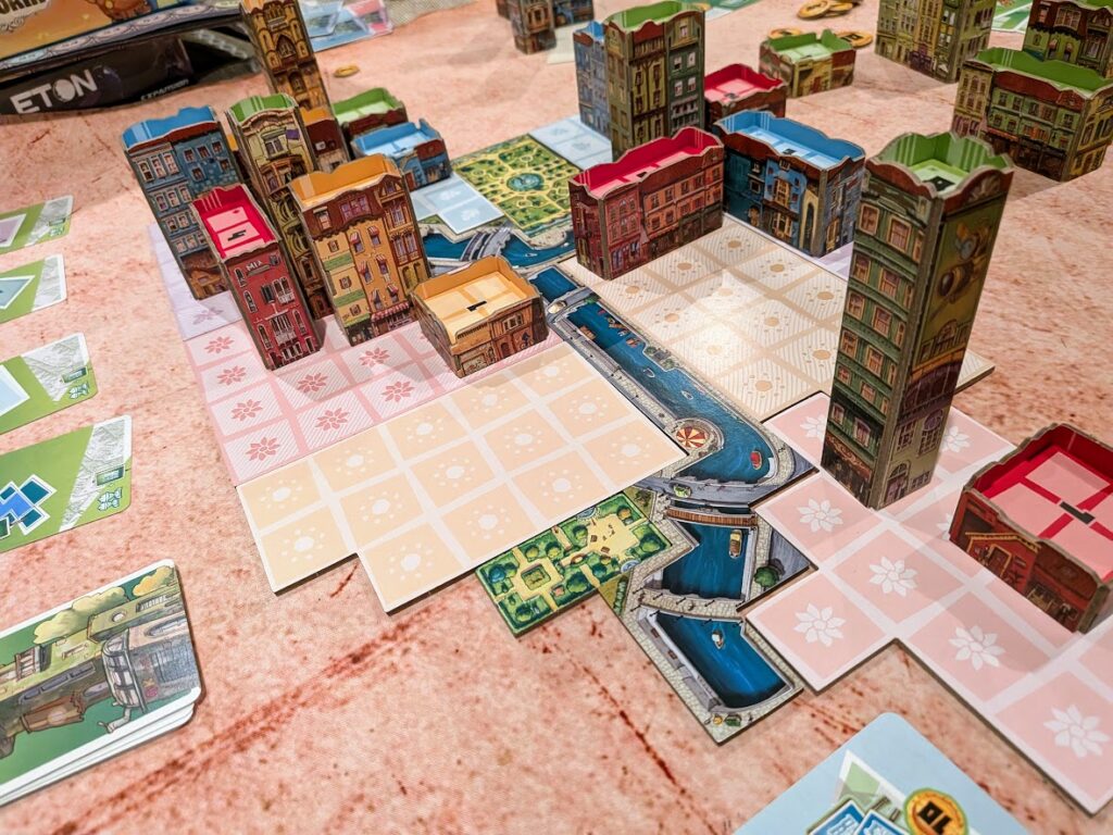 early game state of bella vista with a few buildings on the board