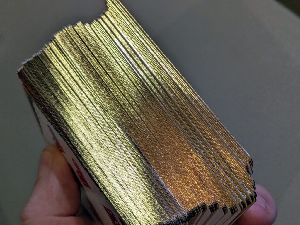 the gold edges of the decko cards